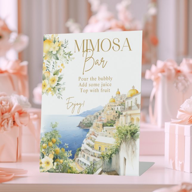 Mimosa Bar Italy Positano Bridal Shower Pedestal Sign (Creator Uploaded)