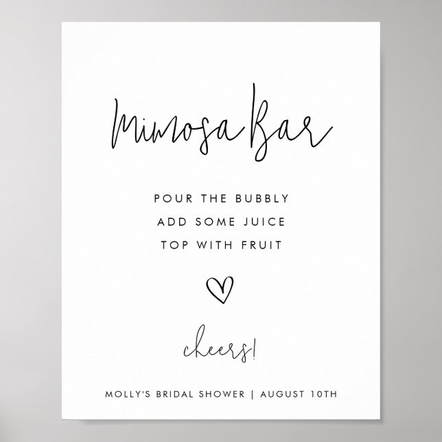 Mimosa Bar Minimalist Black and White Shower Poster (Front)