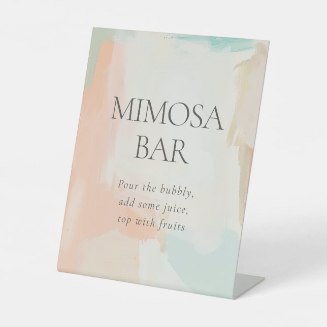 Mimosa Bar Modern Pastel Elegant Bridal Shower Pedestal Sign (Front)