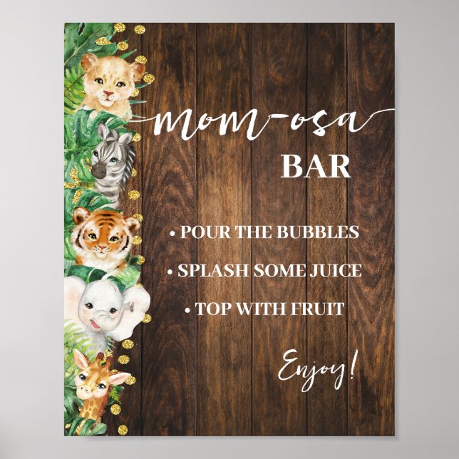Mimosa Bar Mom-osa Bar Safari Rustic Baby Shower Poster (Front)