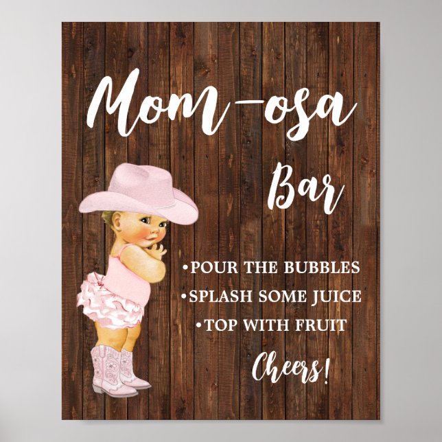 Mimosa Bar Momosa Bar Cowgirl Baby Shower Sign (Front)