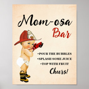 Mimosa Bar Momosa Bar Firefighter Baby Shower Poster