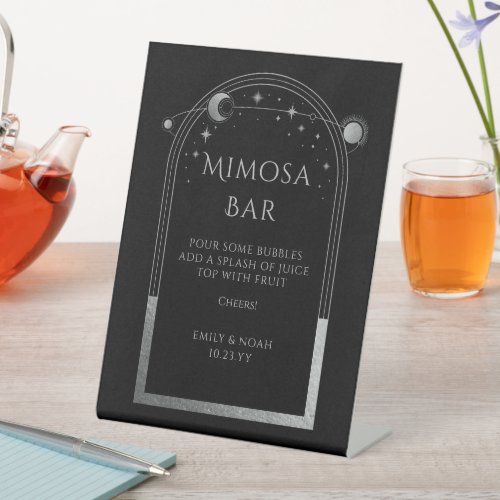 Mimosa Bar Mystical Black Silver Sun Moon Stars Pedestal Sign