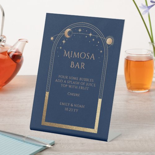 Mimosa Bar Mystical Blue Gold Sun Moon Stars Pedestal Sign