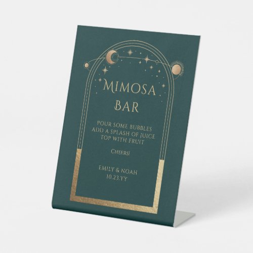 Mimosa Bar Mystical Green Gold Sun Moon Stars Pedestal Sign