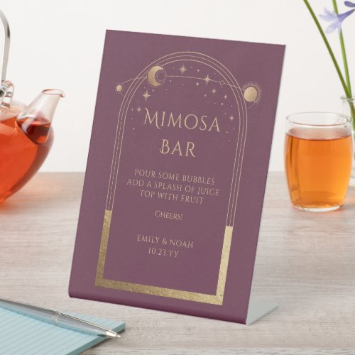 Mimosa Bar Mystical Plum Gold Sun Moon Stars Pedestal Sign