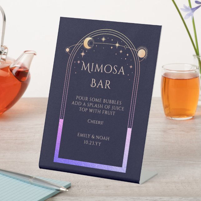 Mimosa Bar Mystical Rainbow Blue Sun Moon Stars Pedestal Sign (In SItu)