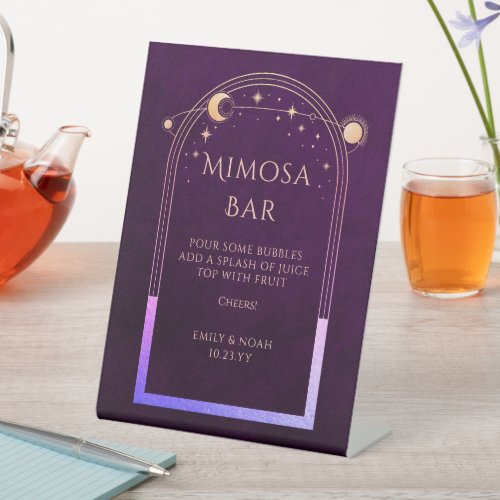 Mimosa Bar Mystical Rainbow Plum Sun Moon Stars Pedestal Sign