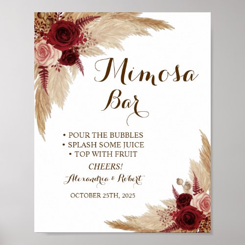 Mimosa Bar Pampas Grass Wedding Sign