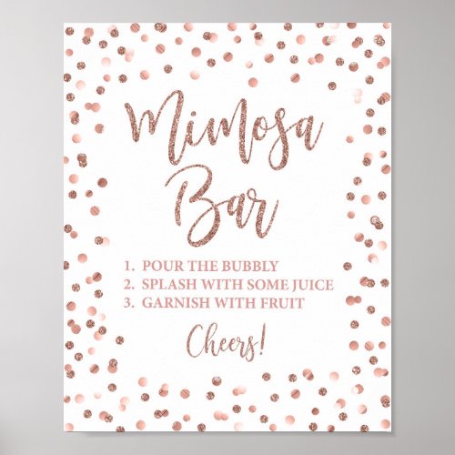 Mimosa Bar Party Sign Rose Gold Glitter Confetti