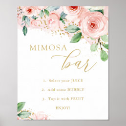 Mimosa Bar, Pink and Gold Floral Bridal Shower Poster
