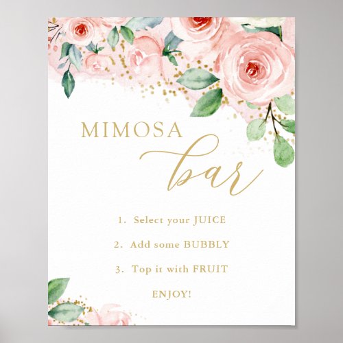 Mimosa Bar Pink and Gold Floral Bridal Shower Poster