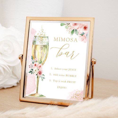 Mimosa Bar Pink and Gold Flowers  Glass Shower Poster