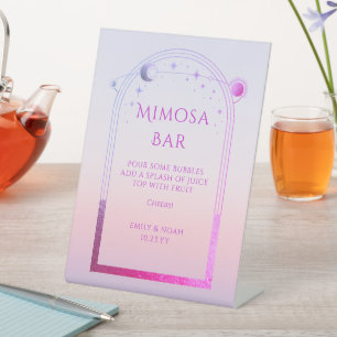 Mimosa Bar Pink Purple Celestial Sunset Wedding Pedestal Sign