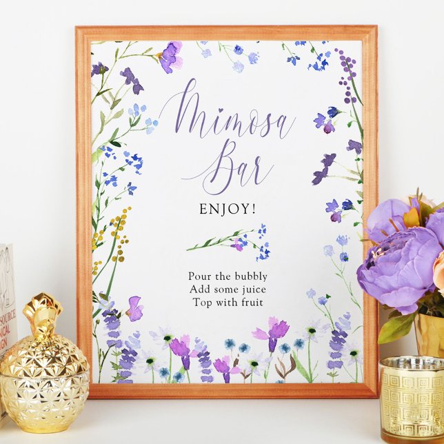 Mimosa Bar Purple Wildflower Bridal Shower Sign (Mimosa Bar Sign from my Purple Wildflower Collection. Message me if you need me to create more items)