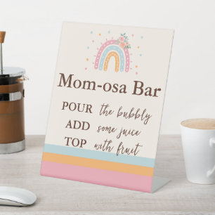 Mimosa Bar Rainbow Baby Shower Pink Pedestal  Sign