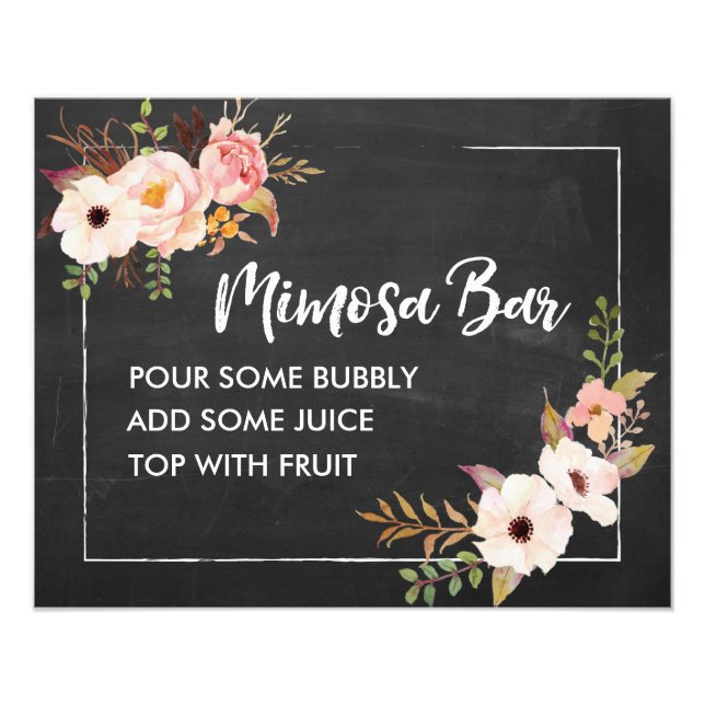 Mimosa Bar Rustic Floral Chalkboard Wedding Sign (Front)