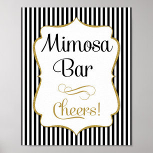 Mimosa Bar Sign Black Gold Stripe