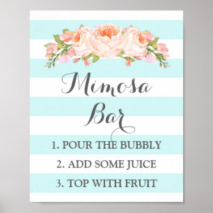 Mimosa Bar Sign Blue Flowers Stripes