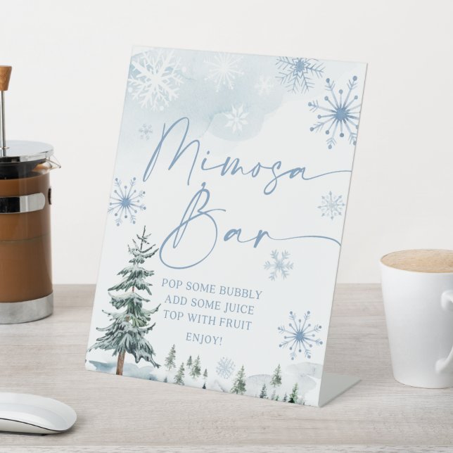 Mimosa Bar sign, blue winter baby shower sign  (In SItu)