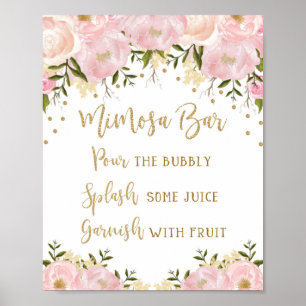 Mimosa Bar Sign Blush Pink Gold Floral Wedding