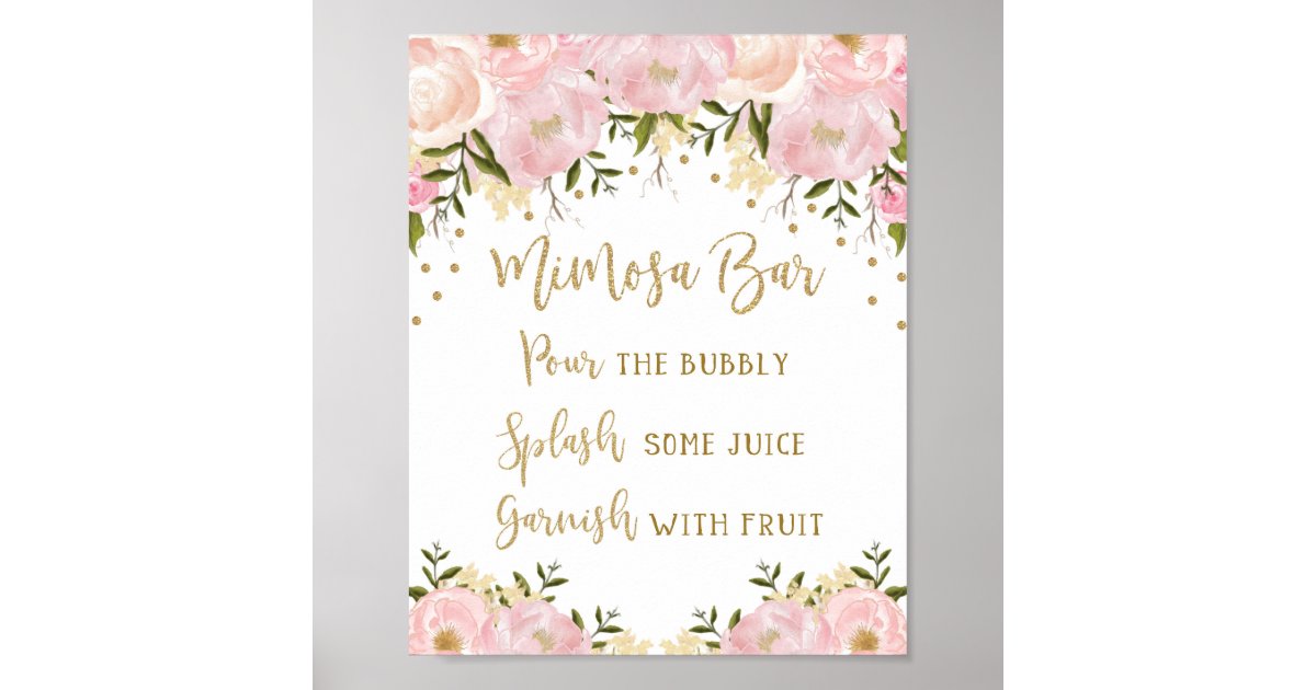 Mimosa Bar Sign Blush Pink Gold Floral Wedding Zazzle Com