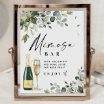 Mimosa Bar Sign Bridal Shower Greenery Themed 8x10<br><div class="desc">Design features mixed watercolor greenery that consists of eucalyptus,  botanical olive branches,  and more. Foliage is styled in various shades of sage,  emerald and light green. A watercolor champagne flute and emerald green and gold bottle compliments the theme.</div>