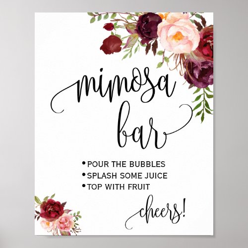 Mimosa bar sign bridal wedding shower marsala