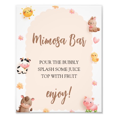 Mimosa Bar Sign Farm Animals Baby Shower