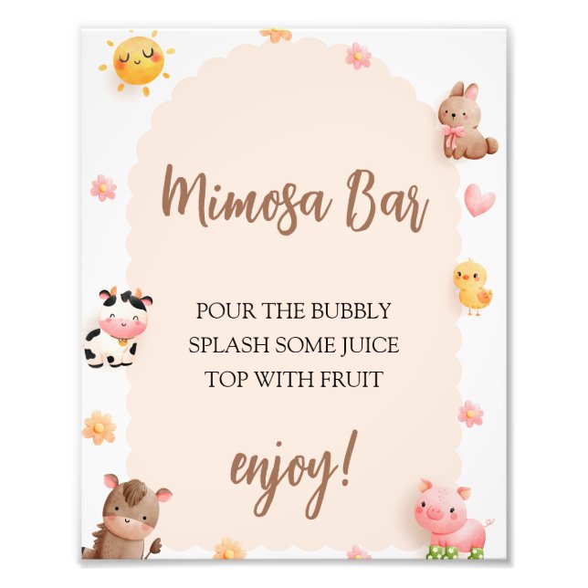 Mimosa Bar Sign Farm Animals Baby Shower (Front)