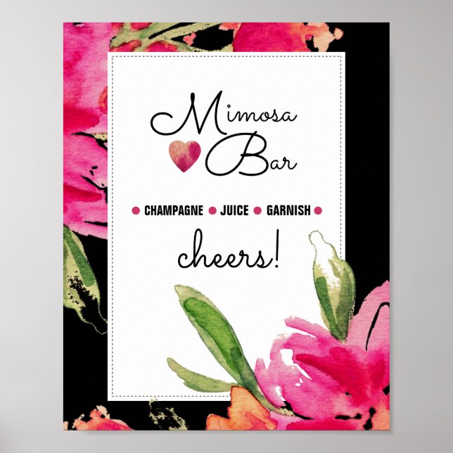 Mimosa Bar Sign | Fuchsia Flowers Wedding Print (Front)