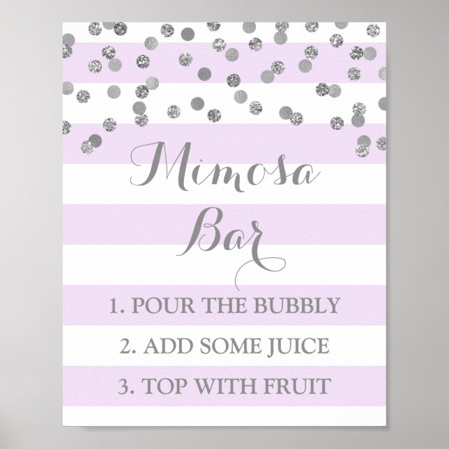 Mimosa Bar Sign Lavender Stripes Silver Confetti (Front)