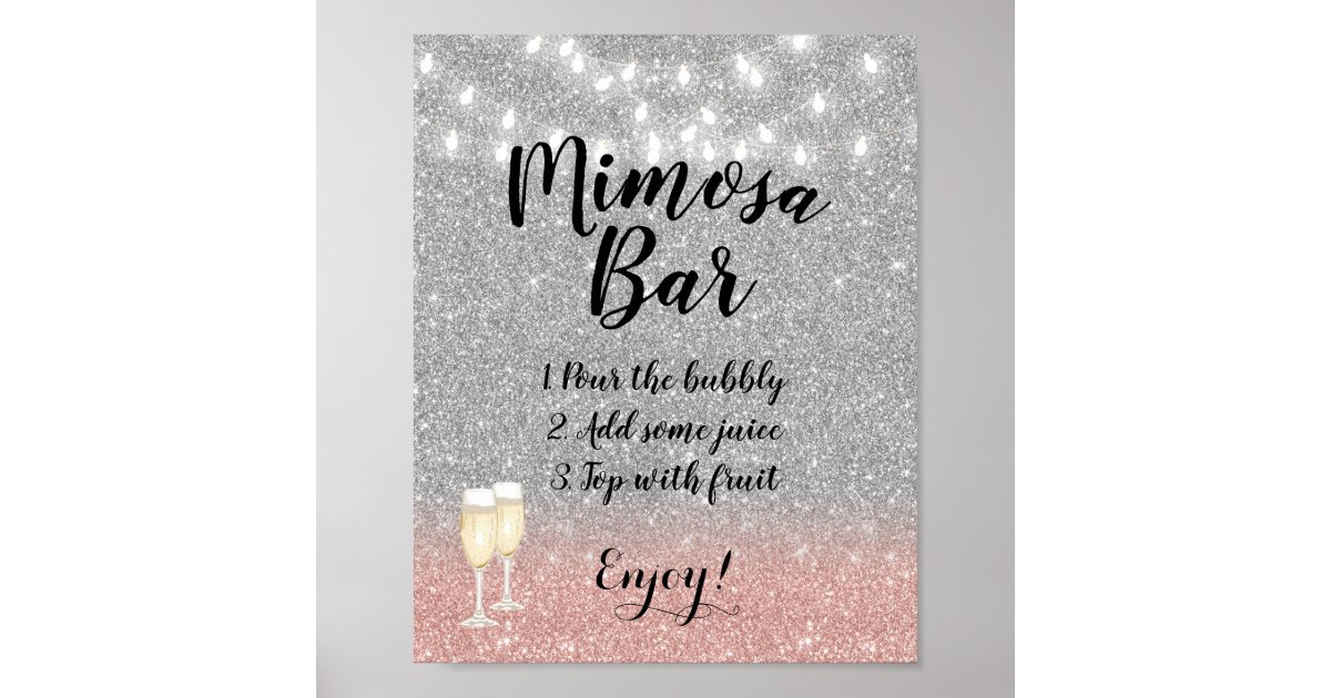 Mimosa Bar Sign | Modern Silver Rose Gold Glitter | Zazzle
