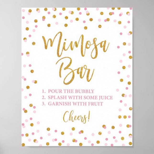 Mimosa Bar Sign Pink & Gold Glitter Confetti (Front)