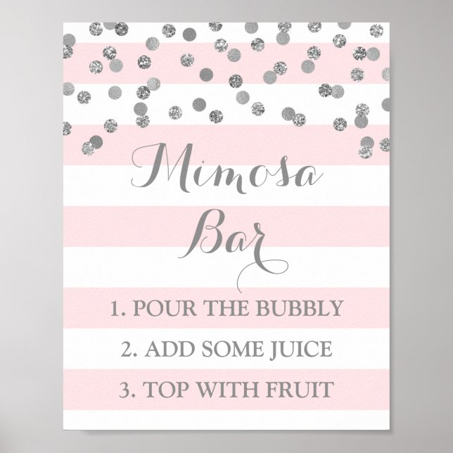 Mimosa Bar Sign Pink Stripes Silver Confetti (Front)