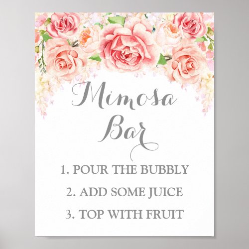 Mimosa Bar Sign Pink Watercolor Flowers