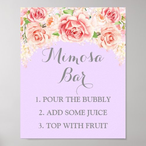 Mimosa Bar Sign Pink Watercolor Flowers Purple