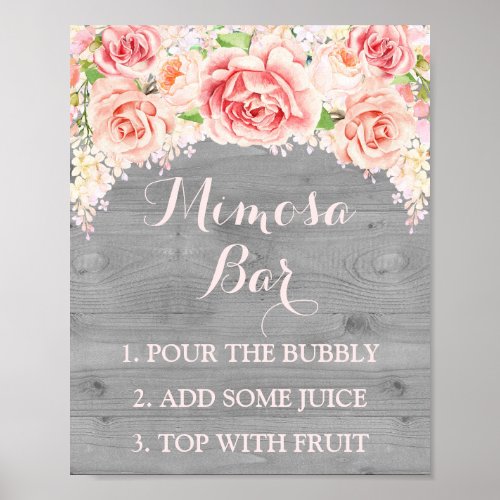 Mimosa Bar Sign Pink Watercolor Flowers Wood