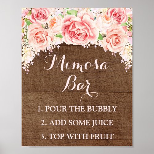 Mimosa Bar Sign Pink Watercolor Flowers Wood