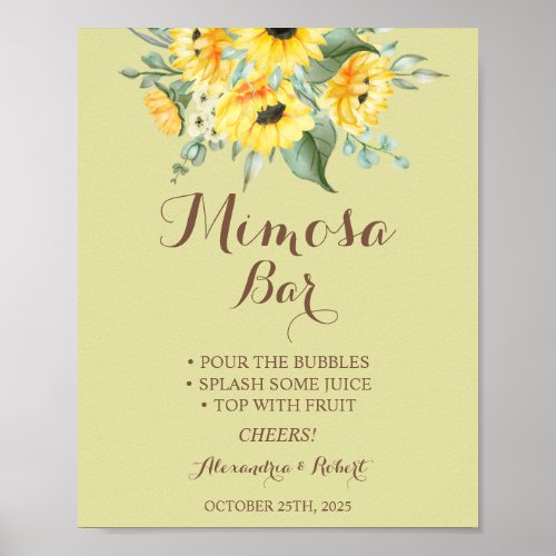 Mimosa Bar Sunflowers Greenery Wedding Sign