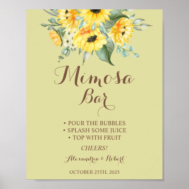 Mimosa Bar Sunflowers Greenery Wedding Sign (Front)