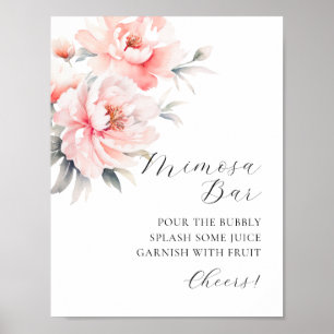 MIMOSA BAR Watercolor Floral Pink Peonies Sign