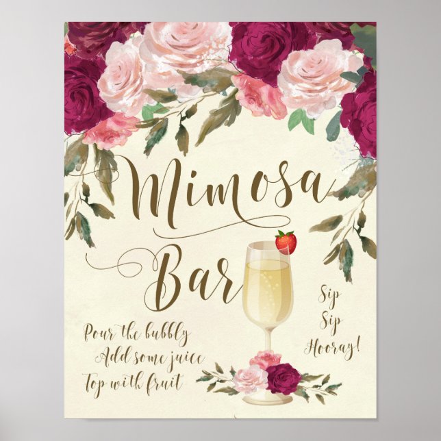 Mimosa Bar Wedding Sign Burgundy Pink (Front)