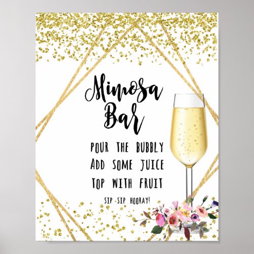 Mimosa Bar Wedding Sign faux gold confetti