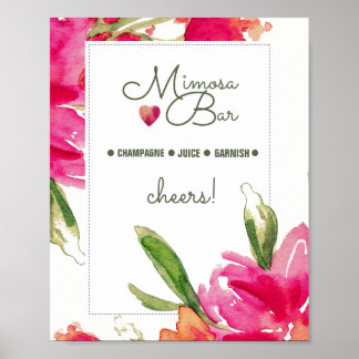 Mimosa Bar Wedding Sign | Floral Watercolor Print