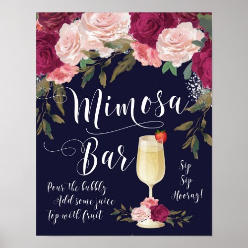 Mimosa Bar Wedding Sign Navy Burgundy floral