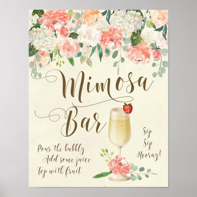 Mimosa Bar Wedding Sign peach florals (Front)
