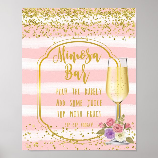Mimosa Bar Wedding Sign pink gold confetti (Front)