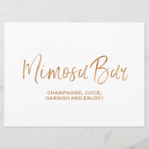 "Mimosa Bar" Wedding Sign Stylish Gold Rose Invitation