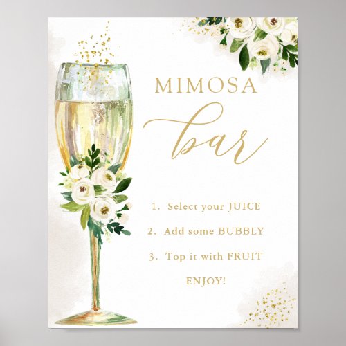 Mimosa Bar White and Gold Flowers  Glass Shower Poster